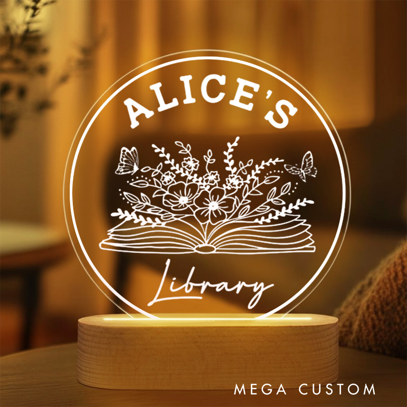 Personalized Flower Bookish Night Light Custom Bookworm LED Light Decor with Name Book Club Decor Bookish Gift Book Lover Gift