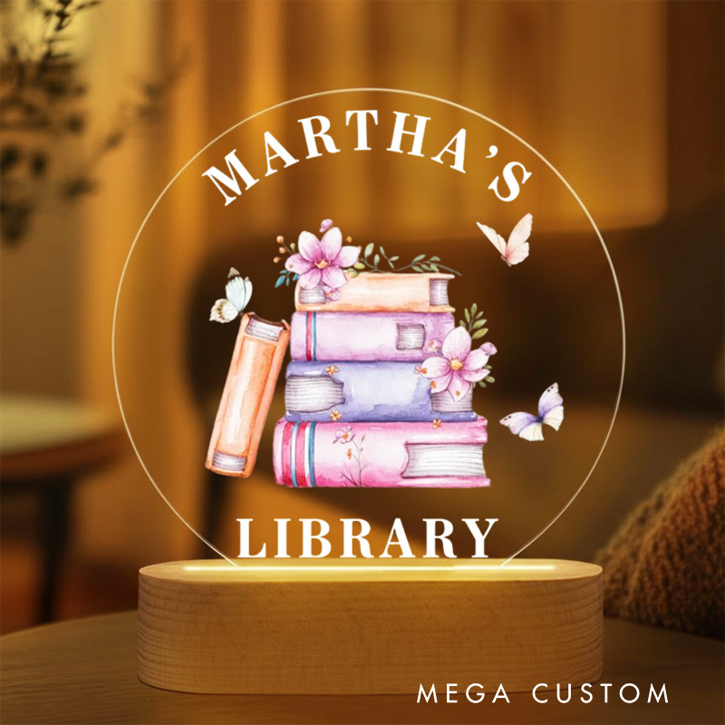 Personalized Flower Book Night Light Custom Name's Library LED Light with Name Bookish Home Decor Book Lover Gift Bookish Gift