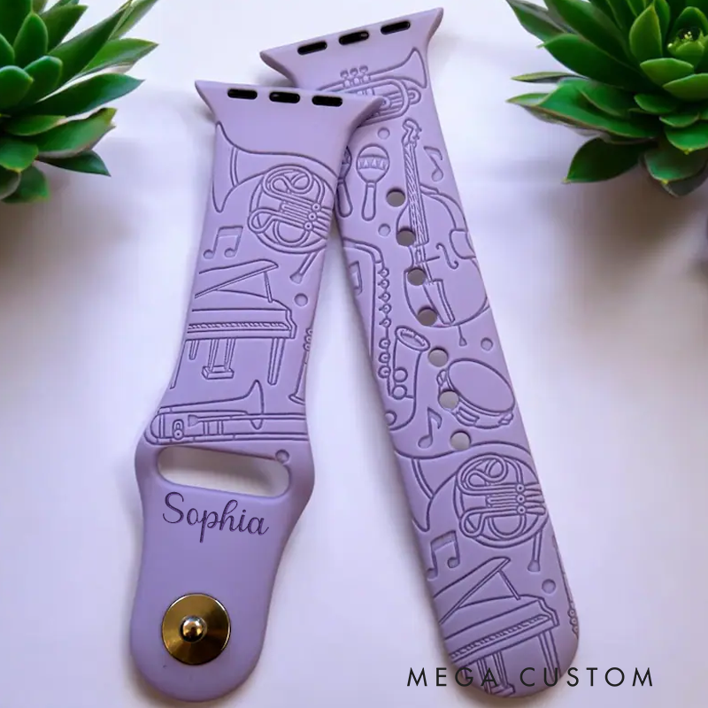 Personalized Name Silicone Watch Band Marching Band Musician Engraved Apple Watch Band