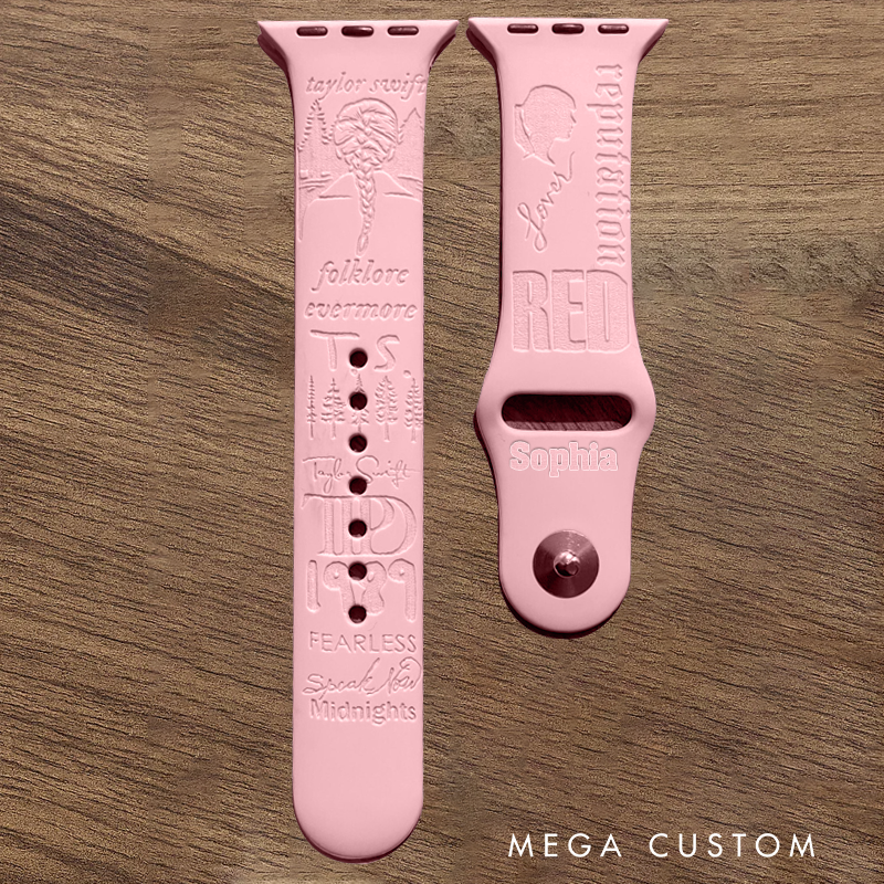 Personalized Name Silicone Watch Band Engraved Design on a Silicone Watch Band for Music Lover Gift