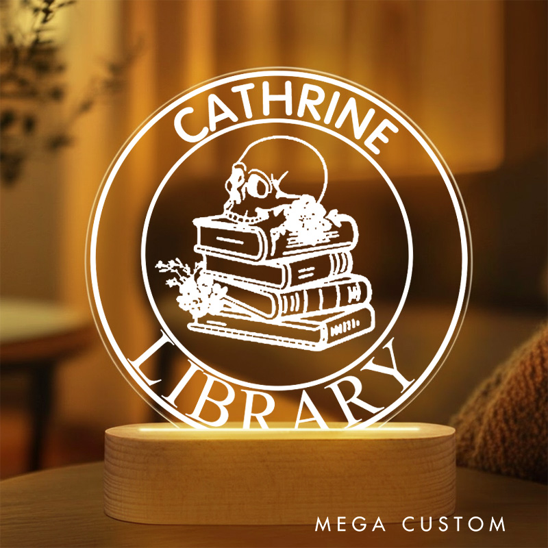 Personalized Floral Book LED Night Light with Name Custom Floral Skeleton Night Light Bookish Halloween Decor Book Lover Gift Bookish Gift