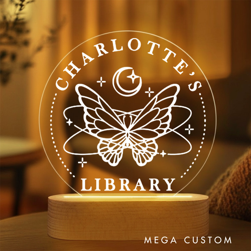 Personalized Library Sign LED Night Light with Name Bookish Bookshelf Sign Night Light Readers Gift Book Lover Gift Bookish Gift