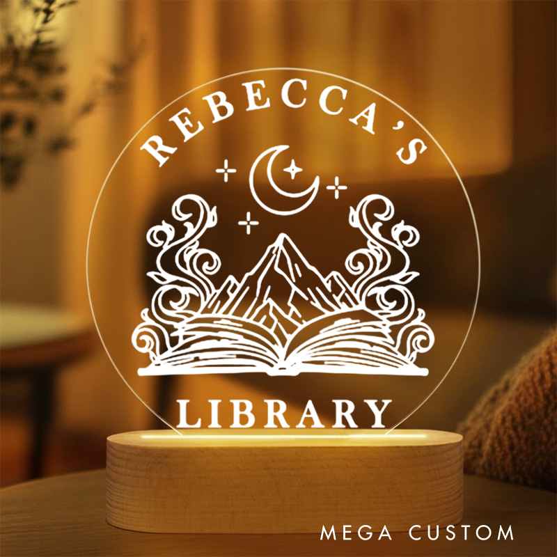 Personalized Flower Book Night Light with Name Book and Mountain Bookshelf Sign Light Readers Gift Book Lover Gift Bookish Gift