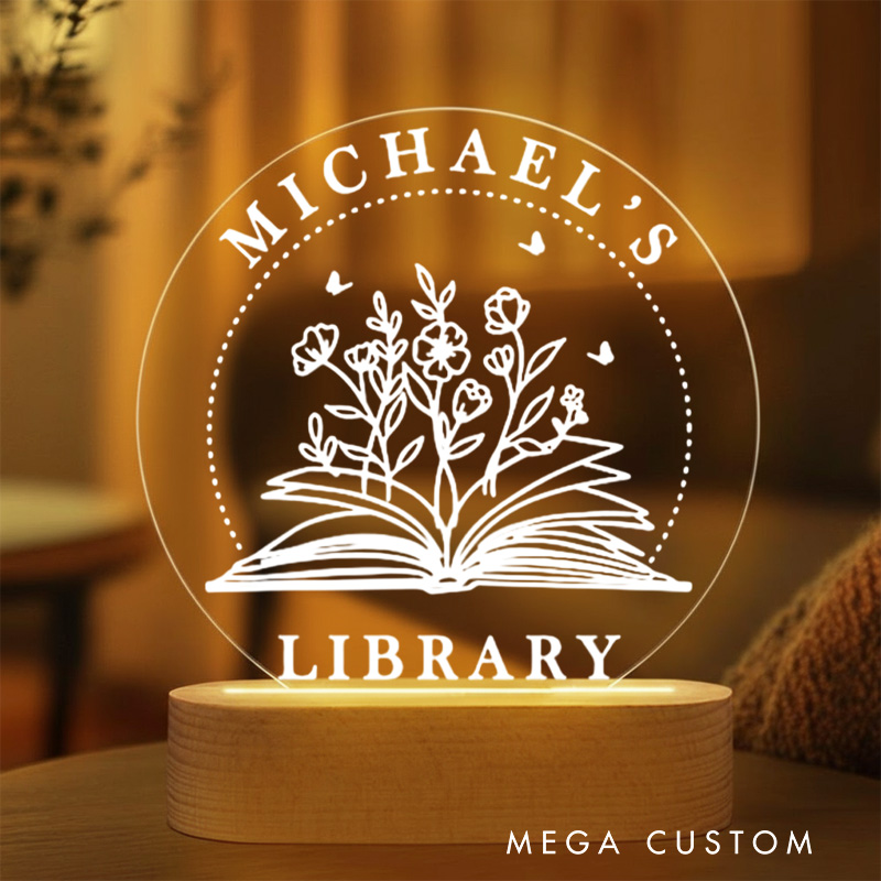 Personalized Floral Book Night Light with Name Custom Bookish Bookshelf Sign Light Readers Light Book Lover Gift Bookish Gift