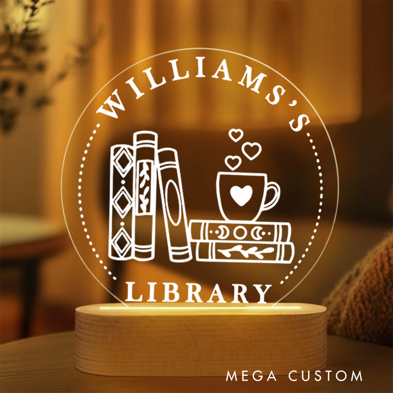 Personalized Coffee and Book Night Light with Name Bookish Bookshelf Sign Light Readers Reading Light Book Lover Gift Bookish Gift