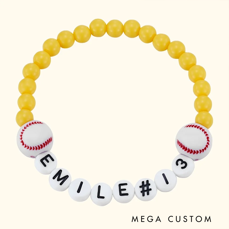 Personalized Sports Beaded Bracelets with Custom Name and Ball Charm Design