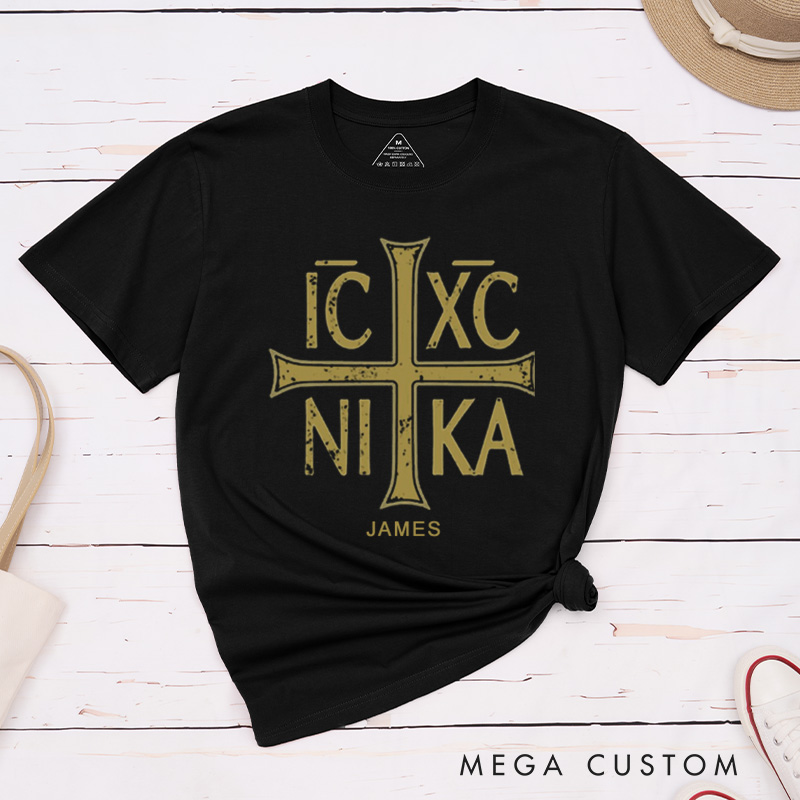 Personalized IC XC NIKA Eastern Orthodox Classic T-Shirt with Cross Cotton Shirt Christmas Easter Gift Religious Gift for Men and Women