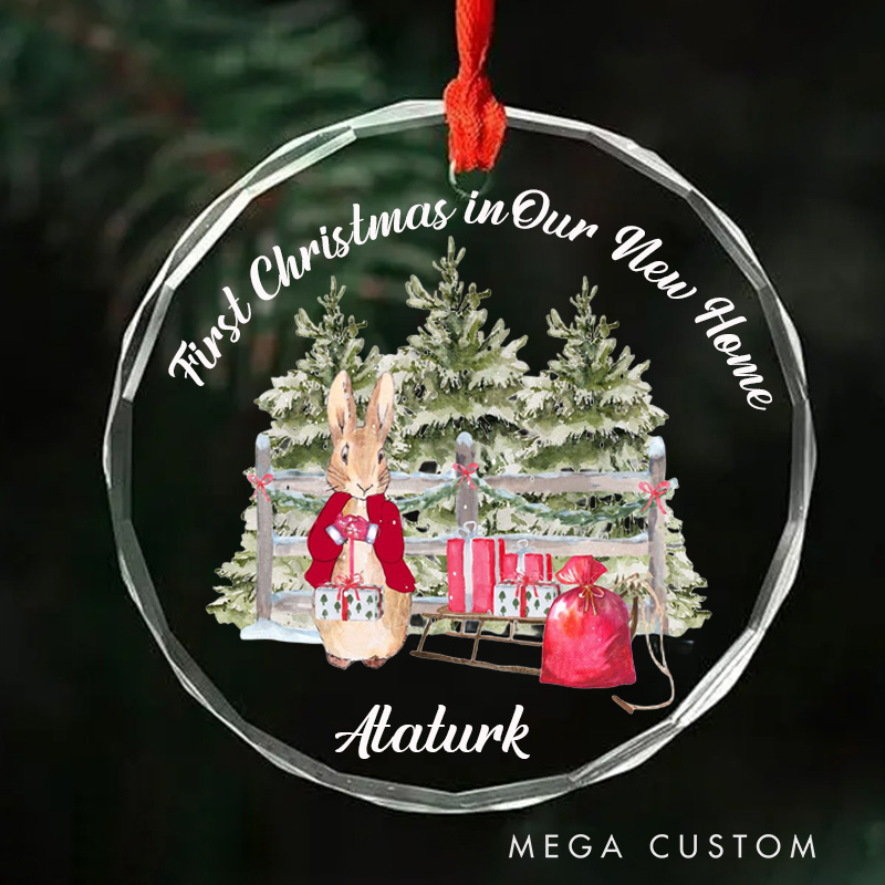 Personalized First Christmas in Our New Home Ornament 2025 Bunny and Christmas Tree Design Custom Holiday Decoration for New Homeowners Festive Keepsake Gift