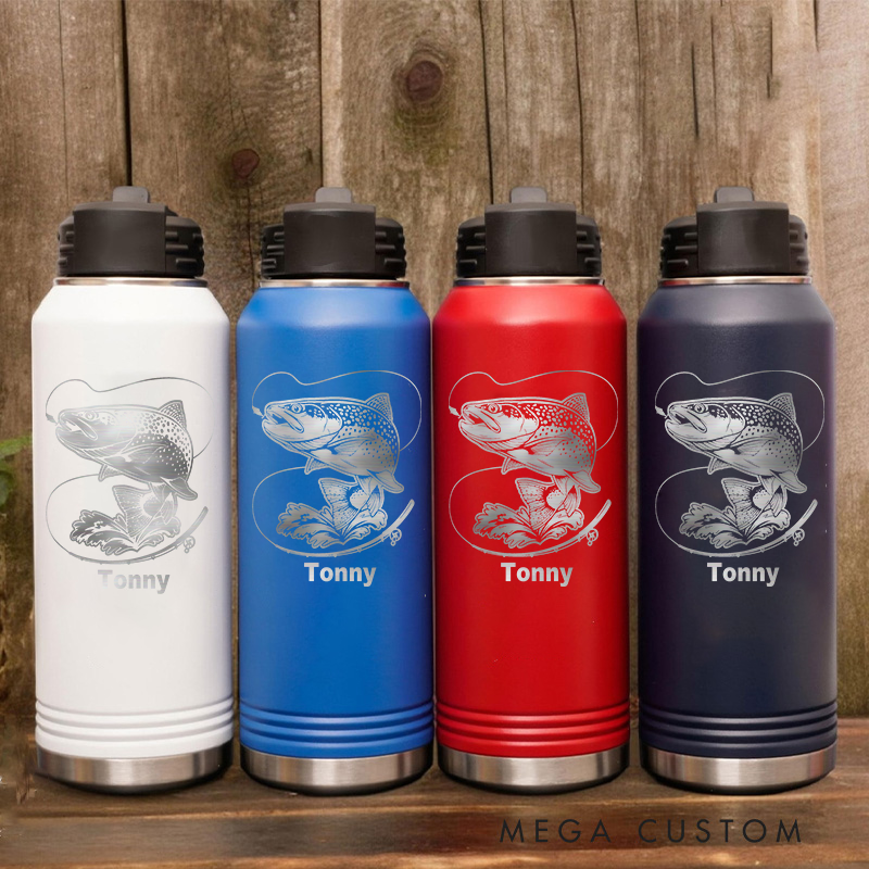 Personalized Fishing Insulated Bottle with Fish Design Stainless Steel Leak-Proof Keeps Drinks Hot or Cold Perfect for Fishing Lover