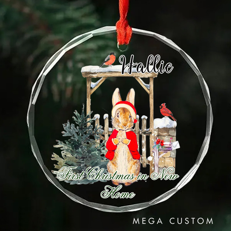 Personalized First Christmas in New Home Ornament 2025 Festive Bunny with Tree and Birds Design Custom Holiday Decoration for New Homeowners Keepsake Gift