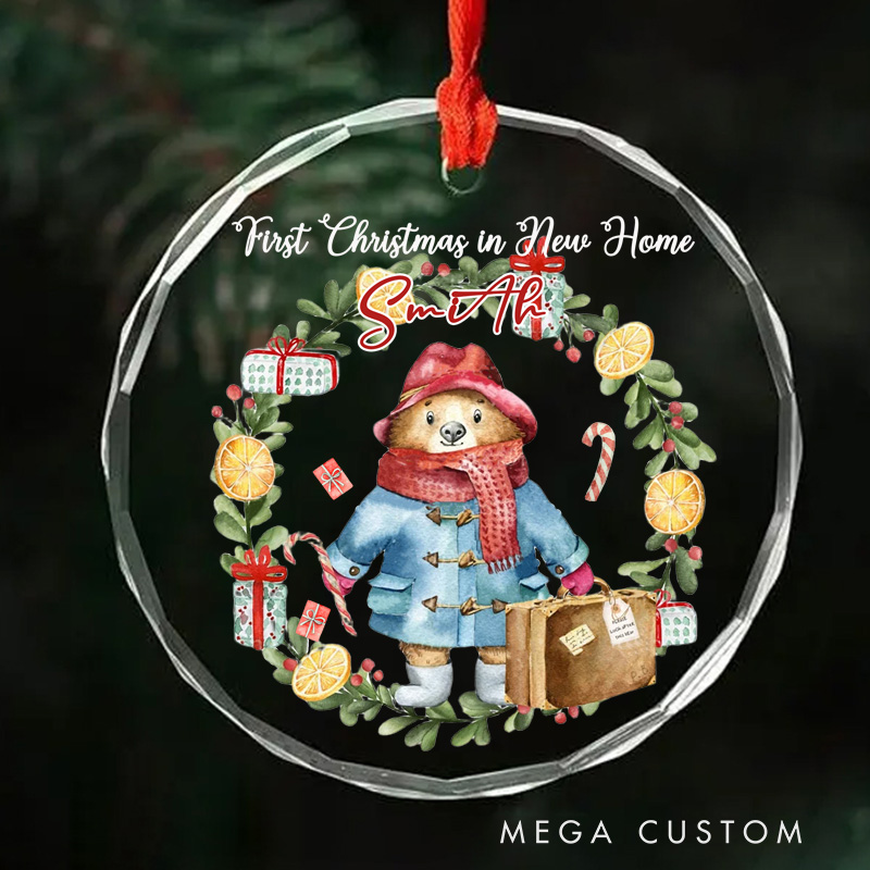 Personalized First Christmas in New Home Ornament 2025 Festive Bear with Wreath and Gifts Design Custom Holiday Decoration for New Homeowners Keepsake Gift