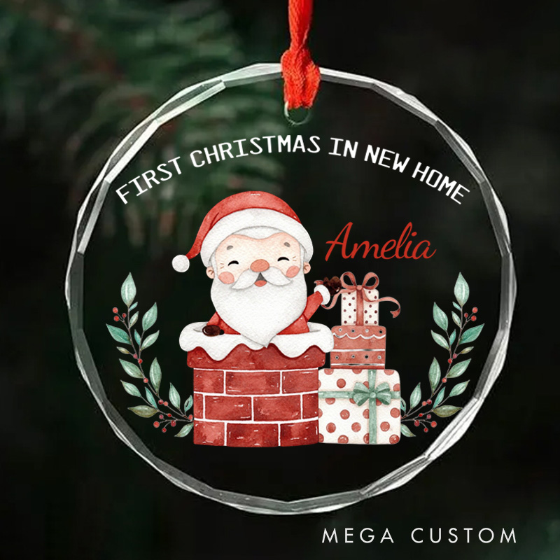 Personalized First Christmas in New Home Ornament 2025 Santa Chimney and Gift Wreath Design Custom Holiday Decoration for New Homeowners Keepsake Gift
