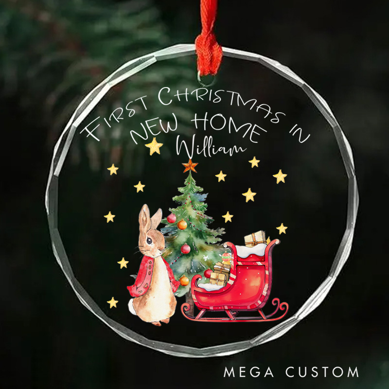 Personalized First Christmas in New Home Ornament 2025 Festive Bunny with Sleigh and Christmas Tree Design Custom Holiday Decoration for New Homeowners Gift