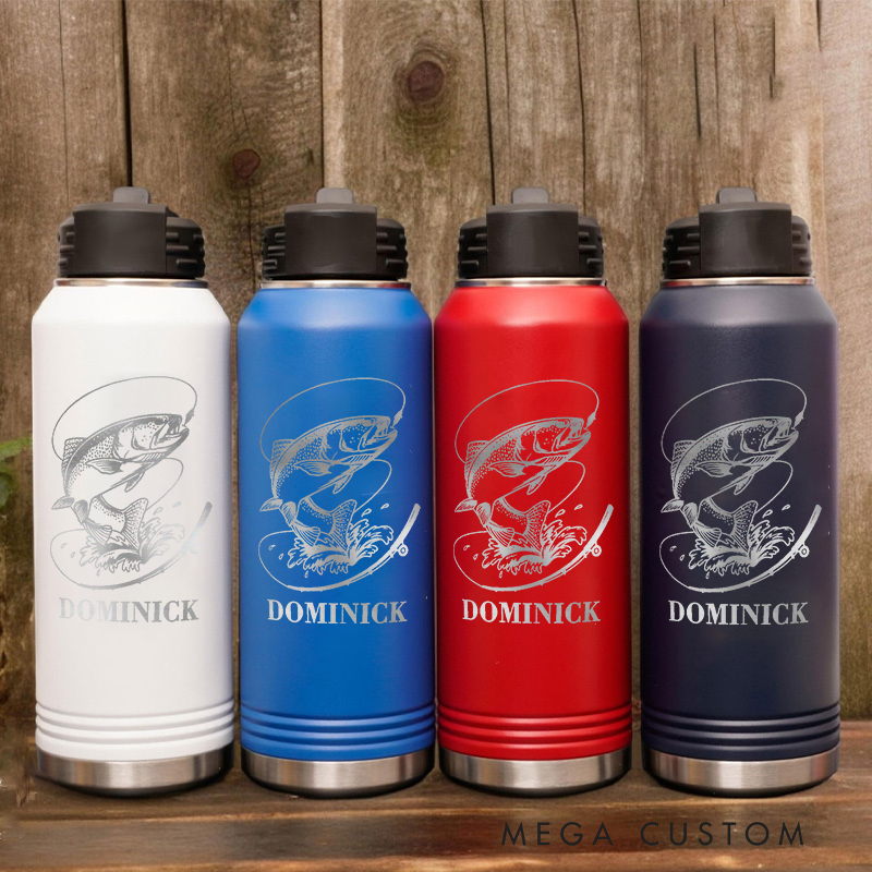 Personalized Fishing Insulated Bottle Fishing lover travel mug fisherman Gift for friend adventure travel coffee cup travel tumbler trout fishing
