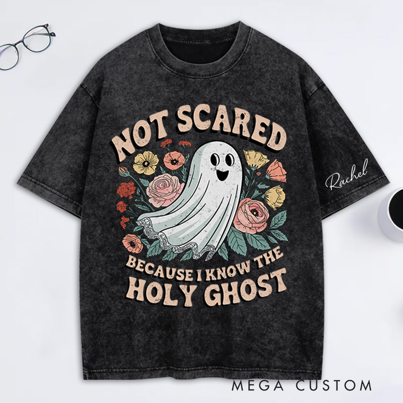 Personalized Holy Ghost Washed T-Shirt Retro Shirt with Name Halloween Gift Religious Gift for Christians