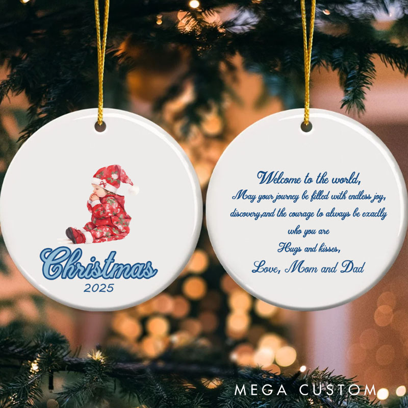 Personalized Baby Pattern Newborn First Christmas Ceramic Ornament with Name Text and Year Home Tree Decor Christmas Gift for Family Baby New Parents