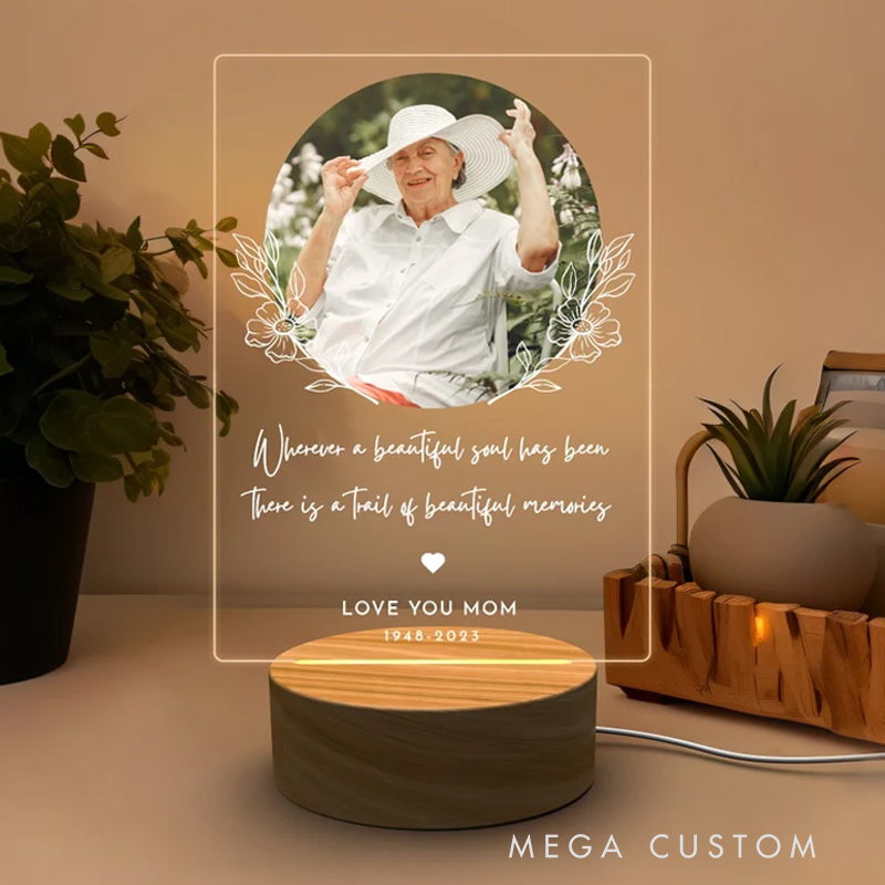 Personalized Plaque Night Light Mother Picture Frame Memorial Gift Customized Table Decoration for Loss of Loved One