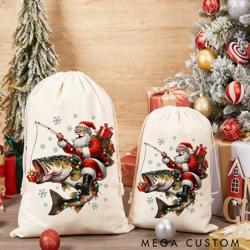 Personalized Fishing Christmas Sack Christmas Fishing Gift Bag Perfect Holiday Gift for Fishing Lover