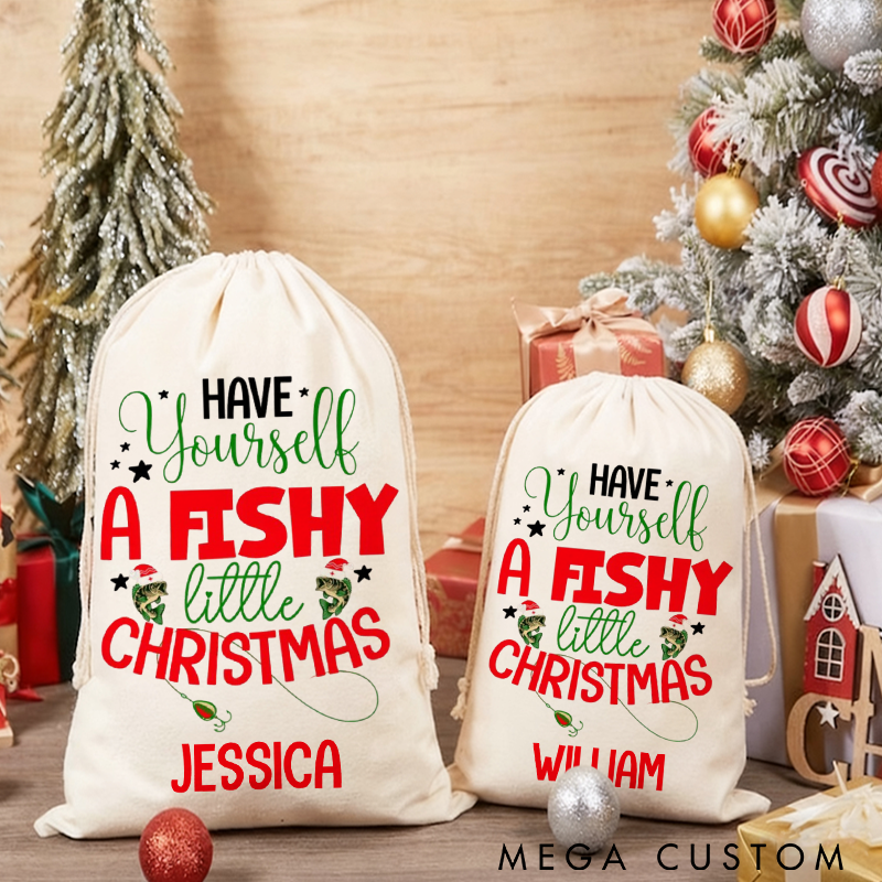 Personalized Fishing Christmas Sack Christmas Fishing Gift Bag Have Yourself A Fishy Little Christmas Design Christmas Fishing Gift Bag Perfect Holiday Gift for Fishing Lover