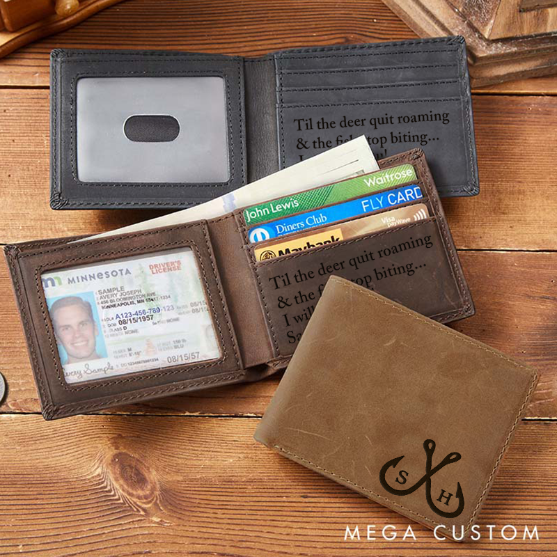 Personalized Fishing Gifts for Men Leather Wallets for Men Father's Day Gift Outdoor Gift Perfect Gift for Dad Husband or Fishermen