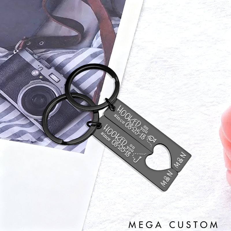 Personalized Couples Fishing Keychains Valentines Day Gifts Custom Keychains Custom Time and Name Romantic Gift for Anniversaries or Fishermen