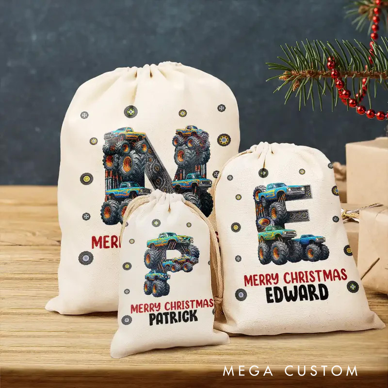 Personalized Favor Bag Kid Monster Truck Toy Container Monogram Initial 