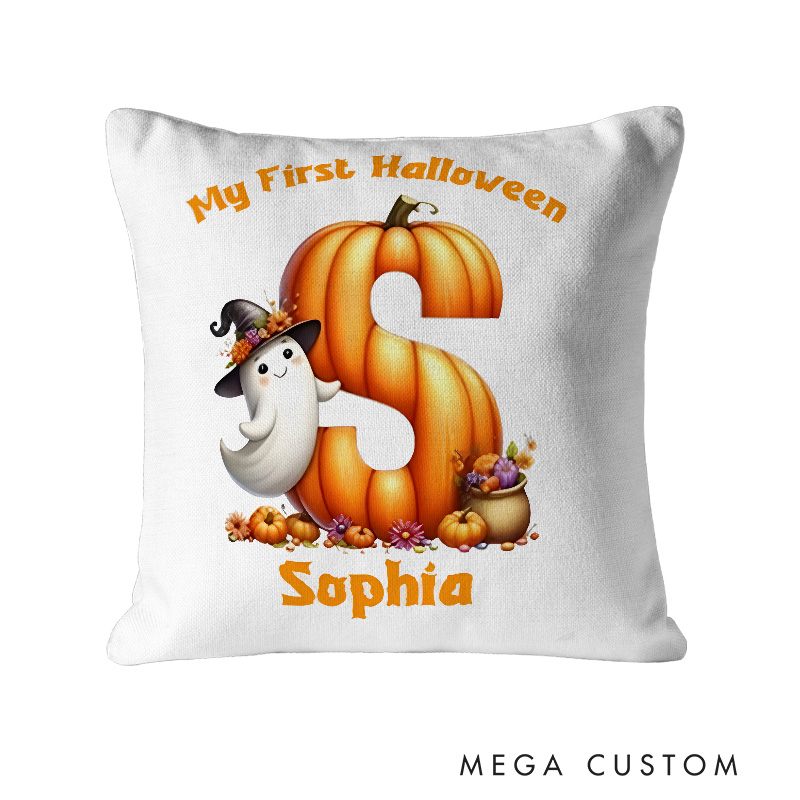 Personalized My First Halloween Pillow with Pumpkin and Ghost Design Featuring Name for a Special Keepsake