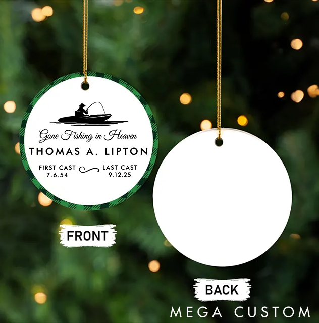 Personalized Memorial Ornament Gone Fishing in Heaven Ornament Memorial Gift for Fisherman Christmas Sympathy Gift for Fishing Lover
