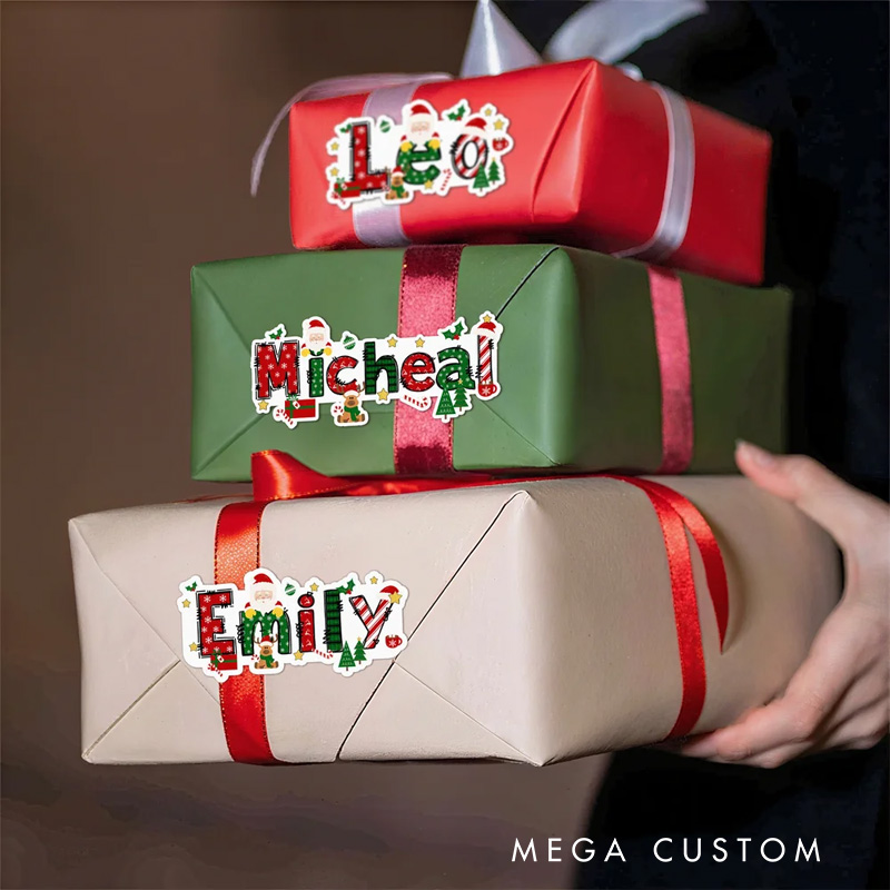 Personalized Santa Claus Elk Design Waterproof Stickers Labels with Name for Gift Decor Christmas Party Favors for Family Friends