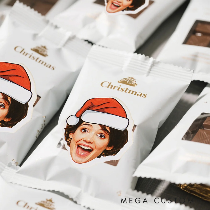 Personalized Santa Hat Face Photo Set of 12 Waterproof Stickers Gift Decor Christmas Party Favor for Family Friends