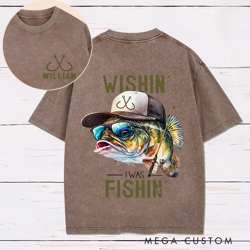 Personalized Fishing T-Shirt Wishin' I Was Fishin Design Funny Fishing T-Shirt Dad Sweatshirt Fathers Day Gift Dad Hoodie Birthday Gift Men's Clothing