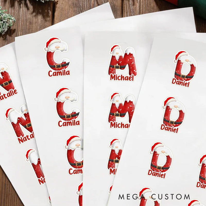 Personalized Santa Claus Christmas Initial Waterproof Stickers Labels with Name Christmas Decor Party Favors for Family Kids