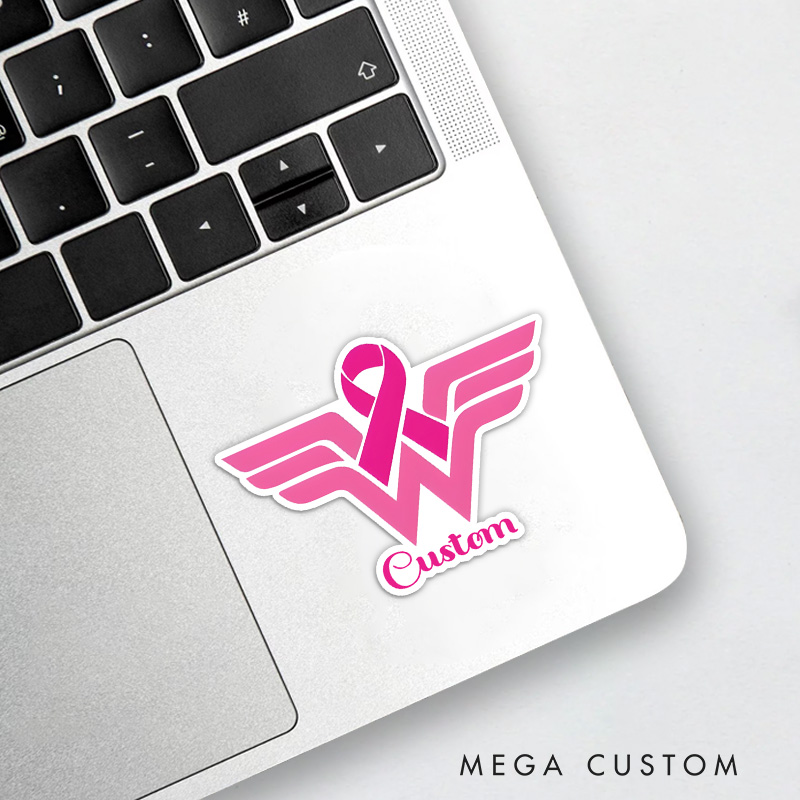 Personalized Woman Pink Ribbon Custom Sticker for Strength and Courage Breast Cancer Awareness Stickers