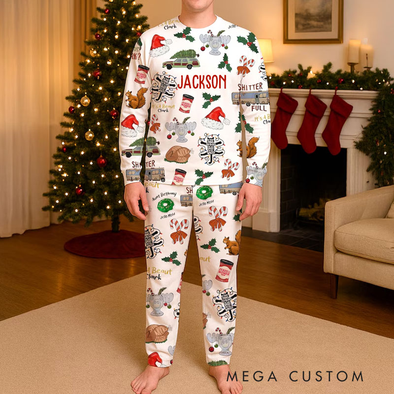 Personalized Festive Kids Pajamas with Holiday Patterns and Custom Names for a Cozy and Joyful Celebration