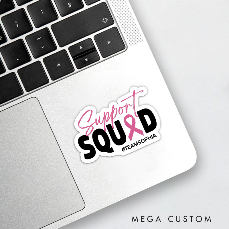Personalized Support Squad Pink Ribbon Sticker with Team Hashtag for Unity and Encouragement Stickers