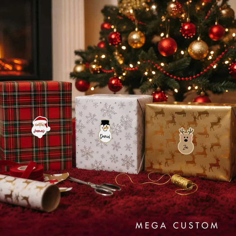 Personalized Elk Snowman Gingerbread Man Waterproof Stickers with Name Christmas Festival Party Gift for Family Friends