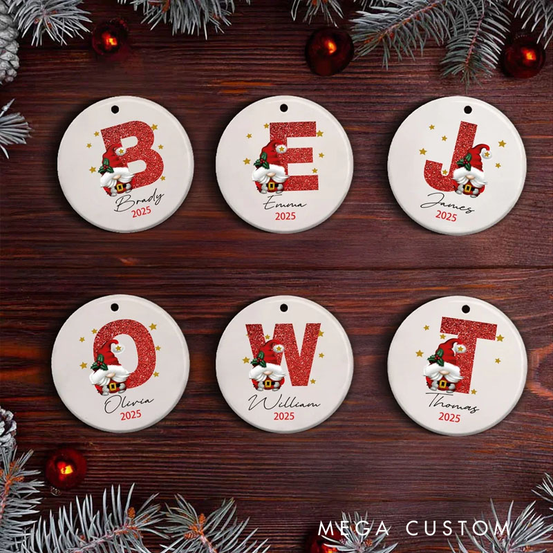 Personalized Santa Claus Initial Ceramic Ornament with Name and Year Home Decor Christmas Gift for Family Friend