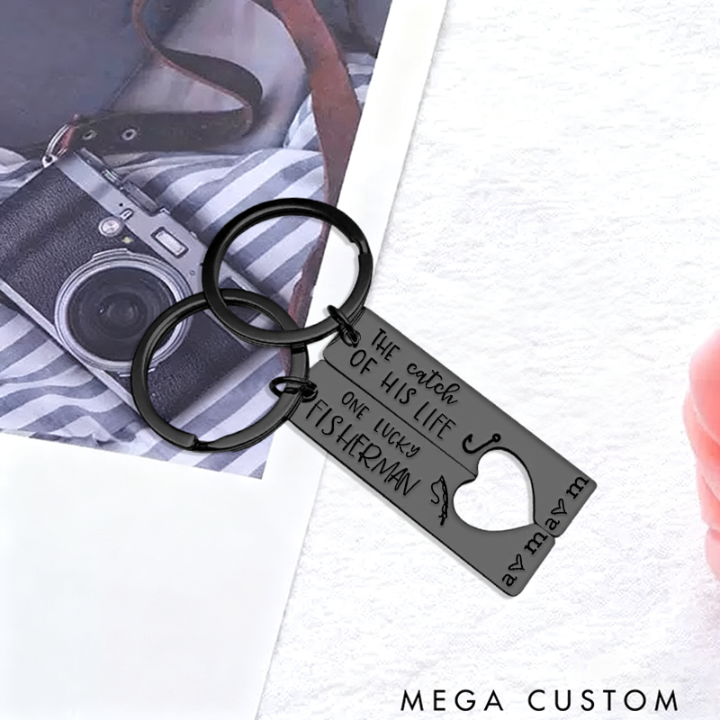 Personalized Couples Fishing Keychains Anniversary Keychains Boyfriend Gift Custom Fishing Gift for Fisherman Gift for Husband
