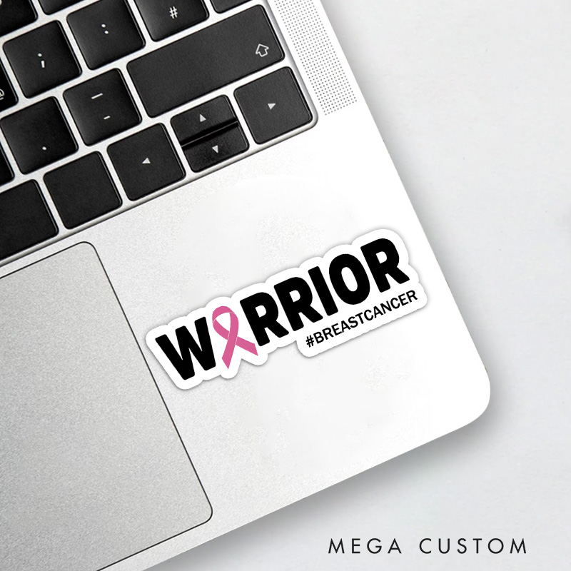 Personalized Warrior Pink Ribbon Sticker with Bold Text and Hashtag for Breast Cancer Fighter Spirit Stickers