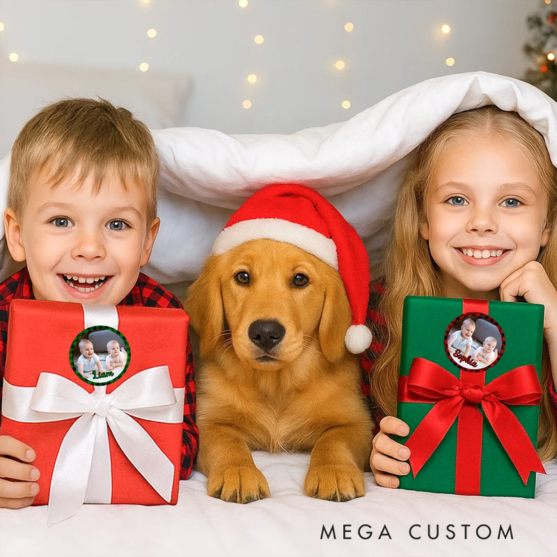 Personalized Photo Waterproof Stickers Labels with Name Gift Decor Christmas Party Favors for Family Friend Kid