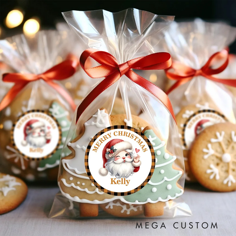 Personalized Merry Christmas Santa Claus Waterproof Stickers with Name Christmas Party Favors for Kids Family Friends