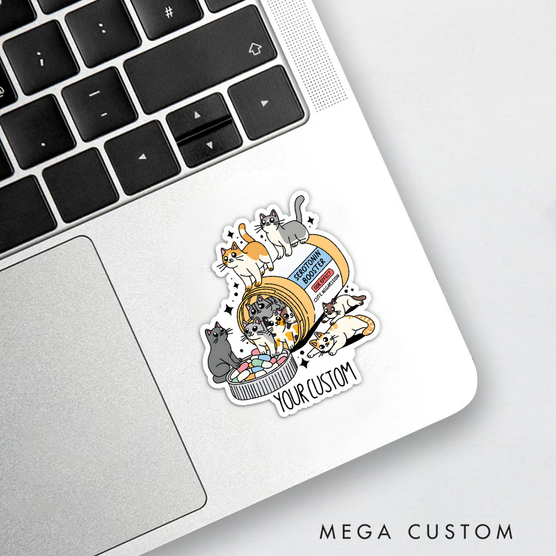 Personalized Antidepressant Cat Wheel Sticker with Custom Text for Playful and Adorable Design Mental Health Matter Stickers
