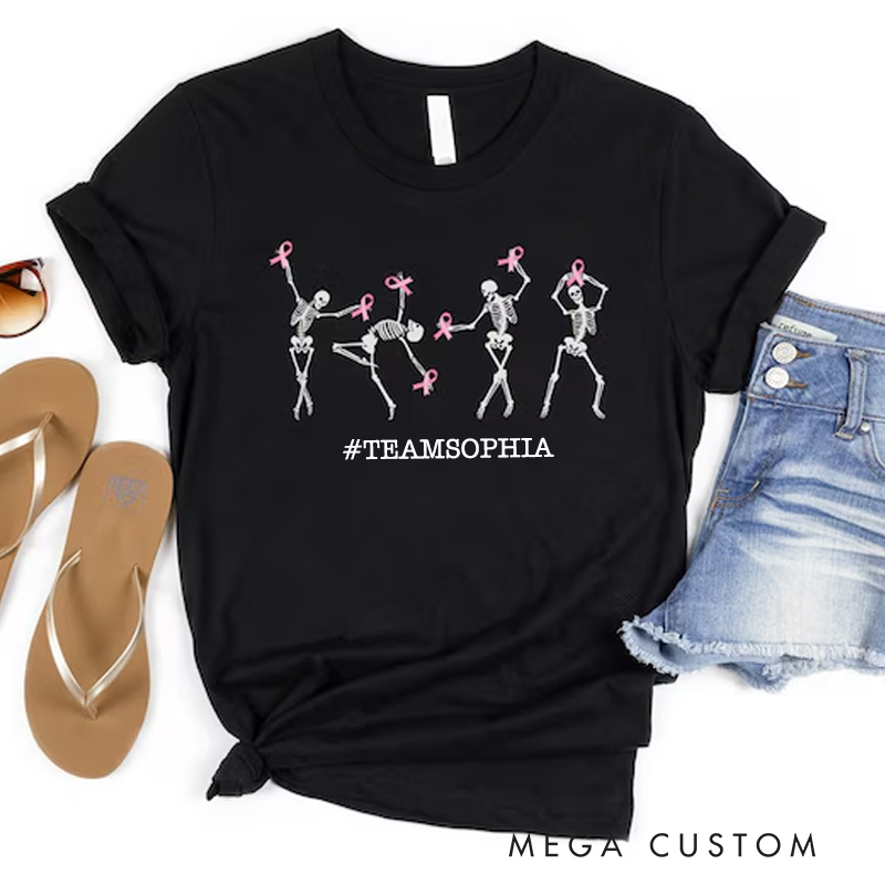 Personalized Breast Cancer Team Support T-Shirt with Custom Hashtag and Empowering Breast Cancer Awareness 