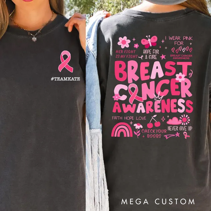 Personalized Breast Cancer Awareness T-Shirt with Pink Ribbon and Inspirational Graphics for Support