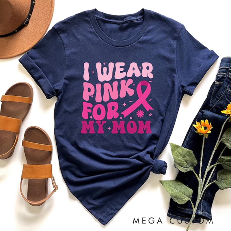 Personalized Breast Cancer Support T-Shirt with Customizable Pink Ribbon Message for Awareness and Solidarity