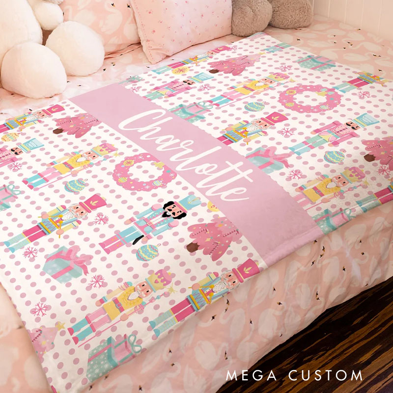 Personalized Cute Christmas Nutcracker Soft Throw Blanket with Name Home Decor Birthday Christmas Gift for Kid Girl