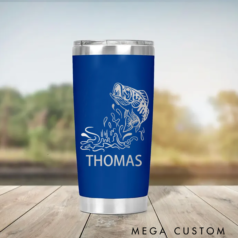Personalized Fishing Tumbler Trout Travel Tumbler Gifts For Bass Fisherman Bass Fishing Large Mug Fishermen Water Bottle Camping Cup