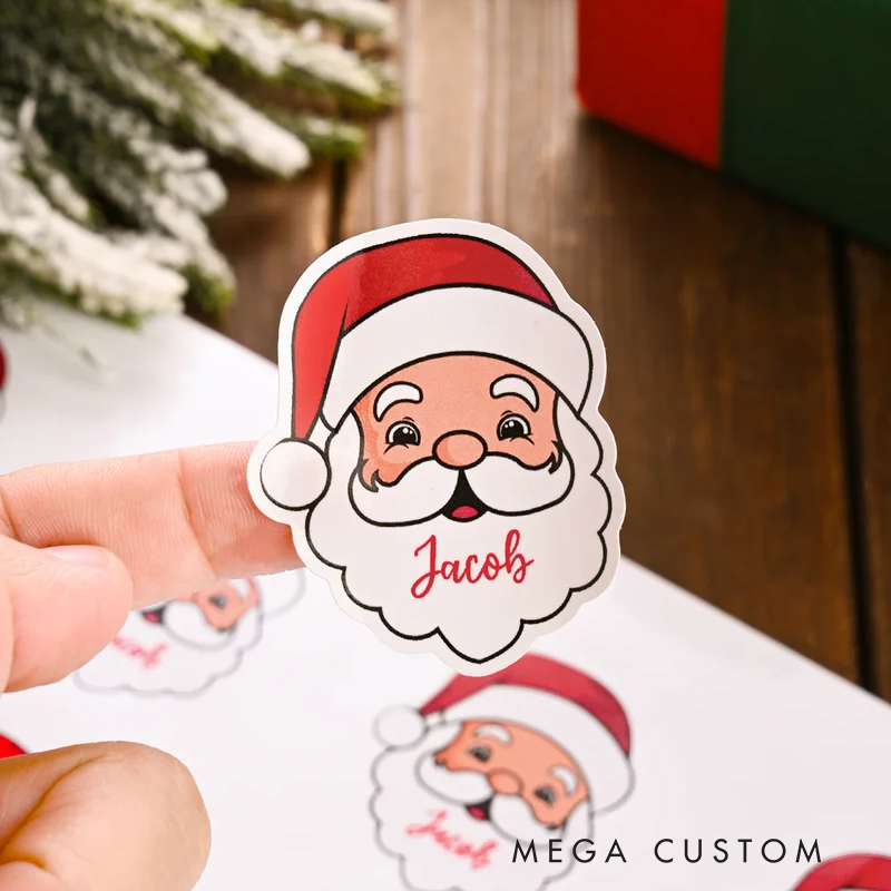 Personalized Cute Santa Claus Labels Stickers with Name Gift Decor Christmas Party Favor for Family Friends