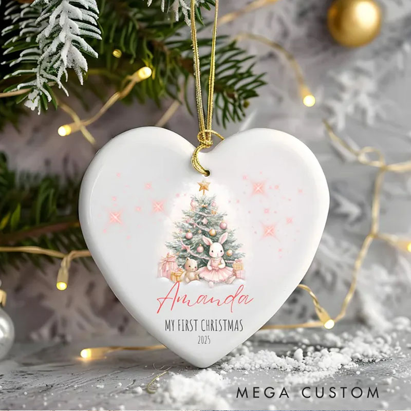 Personalized Elegant Christmas Tree and Bunny Ornament with Custom Name and Date for Cherished Holiday Memories Christmas Ornament
