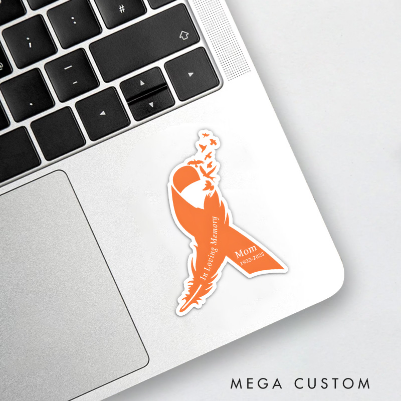 Personalized Name Years Orange Leukemia Ribbon Stickers Leukemia Awareness Feather Ribbon 